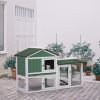 Large Wooden Rabbit Hutch Indoor and Outdoor Bunny Cage with a Removable Tray and a Waterproof Roof, Grey Green+White