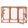 Wooden Cat House, Outdoor Cat Cage with Water-proof Asphalt Planks and Cat Perches, Orange