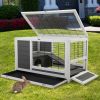 Luxury 2-Storey Pet House Box Wooden Cage Comfy Cabin for Small Animals, Grey White