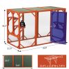 Wooden Cat House, Outdoor Cat Cage with Water-proof Asphalt Planks and Cat Perches, Orange